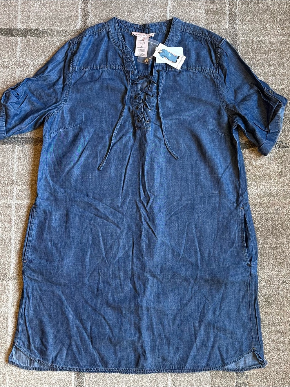 Philosophy Blue Tencel Denim Mini Dress with Pockets NWT Size XL